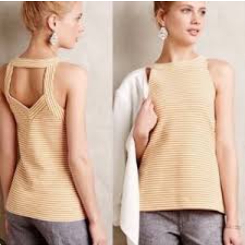 Anthropologie Deletta yellow stripe high neck top medium M